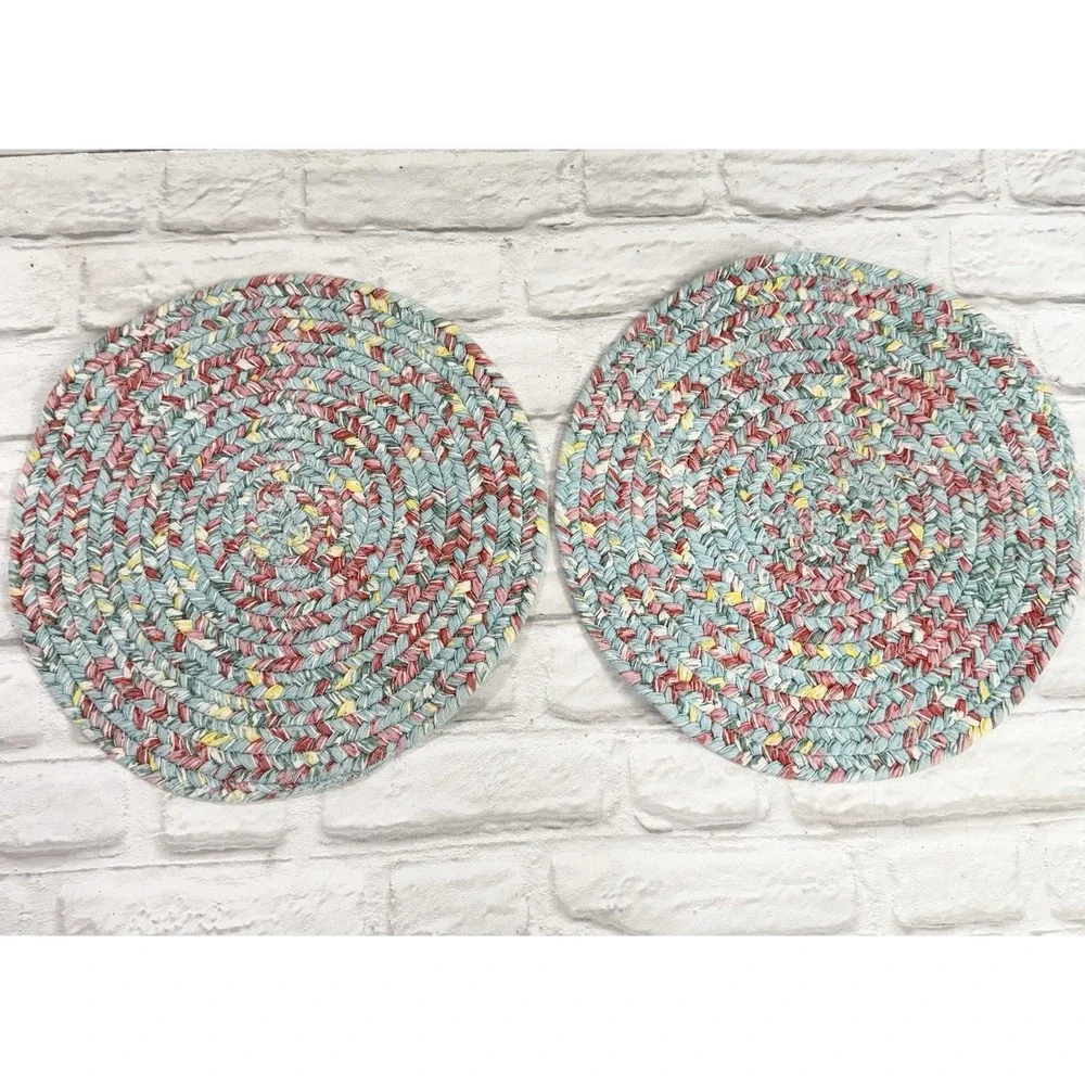 Vtg Pioneer Woman 6 Braided Placemats Reversible Floral Round Cottage Farmhouse